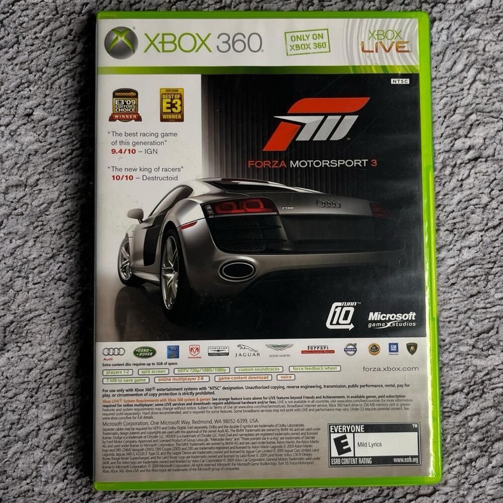 Xbox 360 Forza Motorsport 3 + Halo 3 ODST No Manuals Video Game Bundle Lot of 2‎